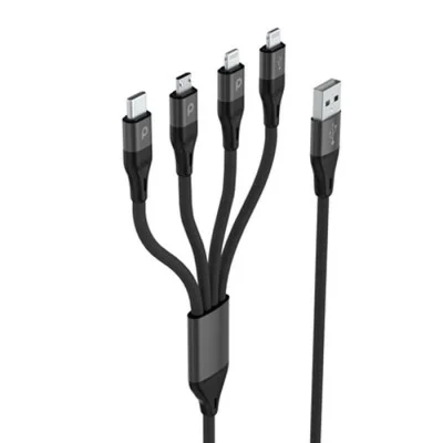 Porodo 4 in1 Aluminum Braided Fast Charge Cable 1.2m - Black